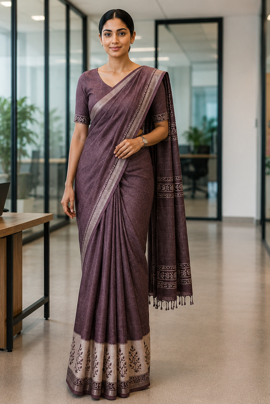 Women's Premium Office Wear Cotton Saree | Elegant Corporate Look | Soft & Comfortable Daily Wear