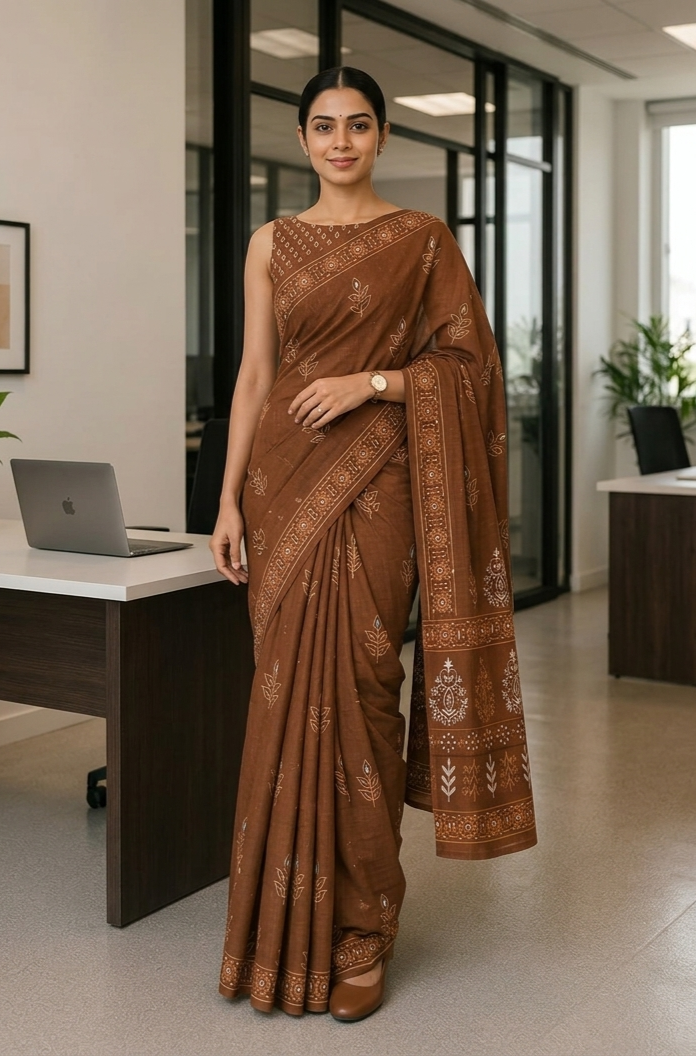 AURSKI Premium Mulmul Cotton Saree for Office Wear | Soft, Lightweight & Breathable | Elegant Everyday Wear