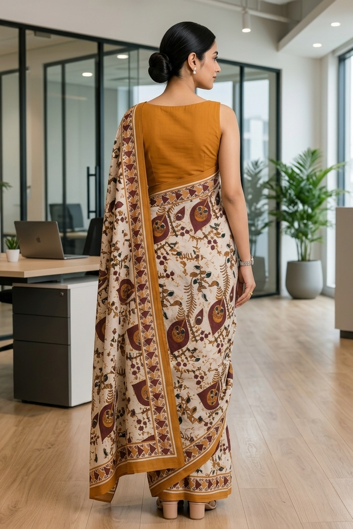 Women's Premium Office Wear Cotton Saree | Elegant Corporate Look | Soft & Comfortable Daily Wear